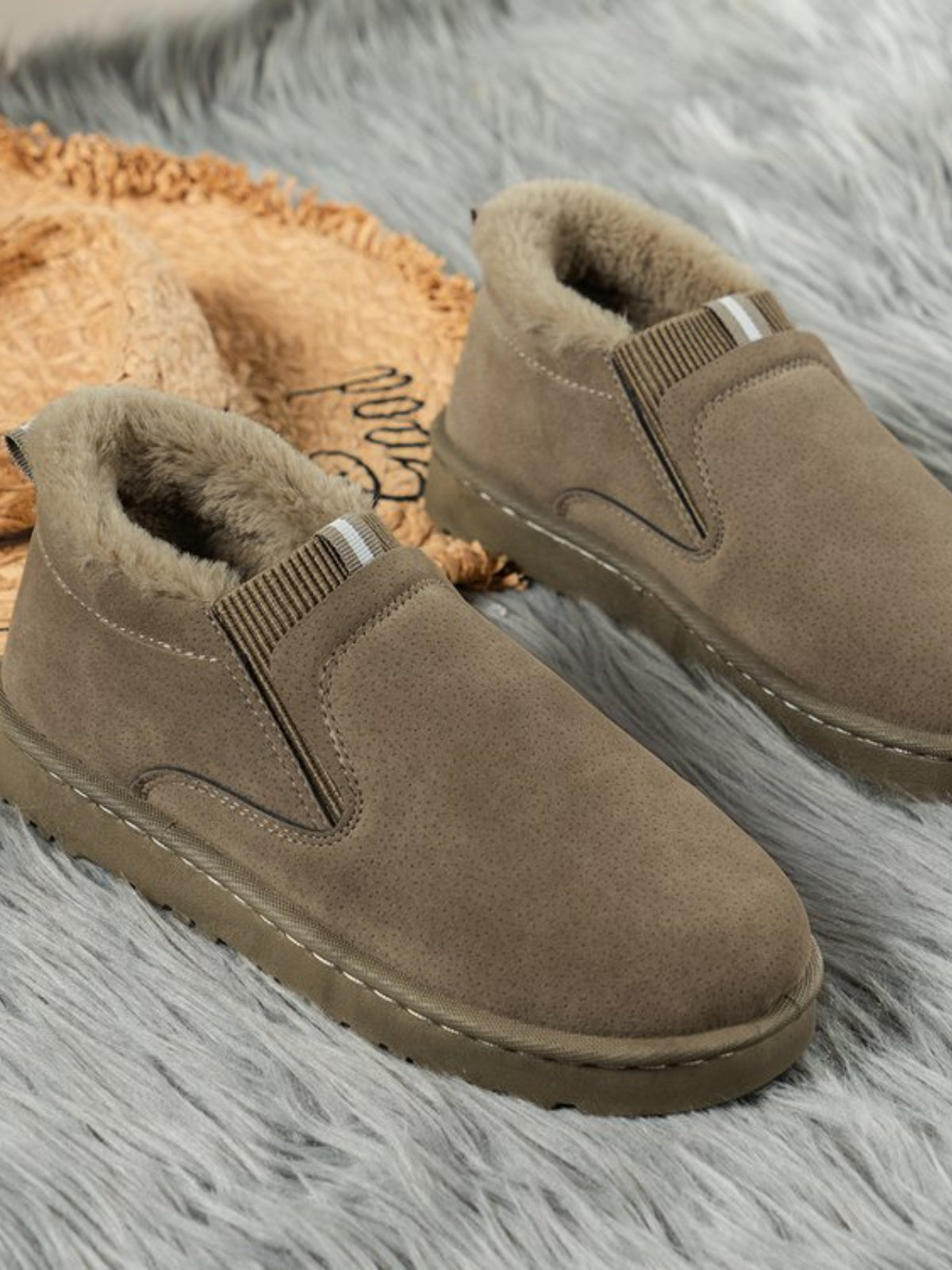 Faux Fur Suede Round Toe Booties