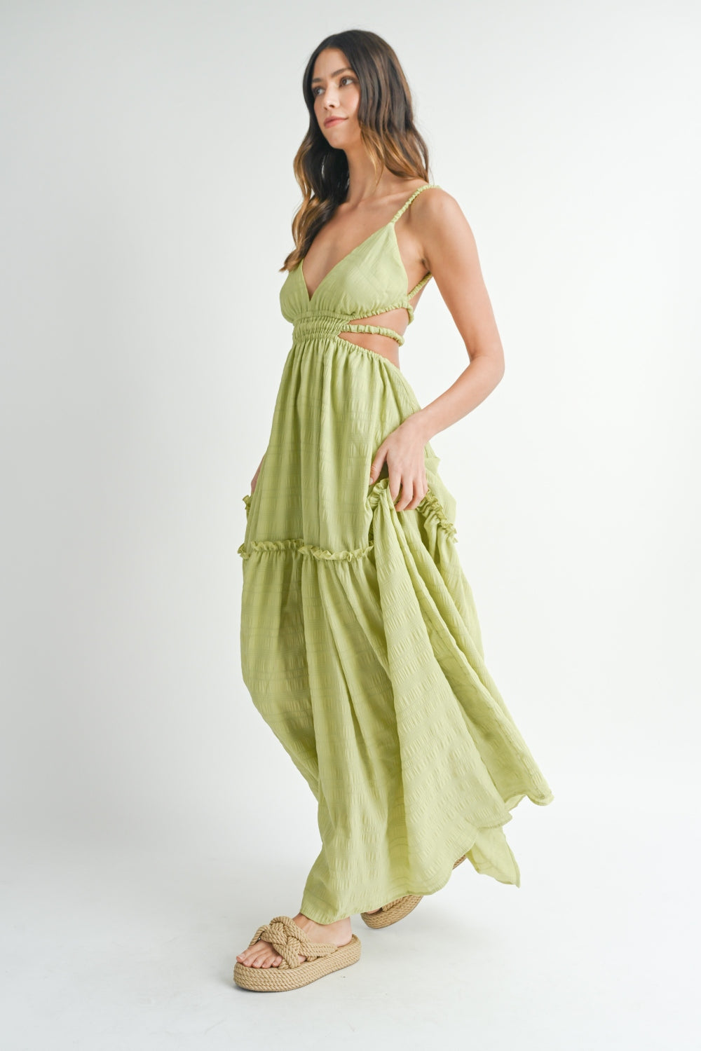 MABLE Cutout Waist Backless Maxi Dress