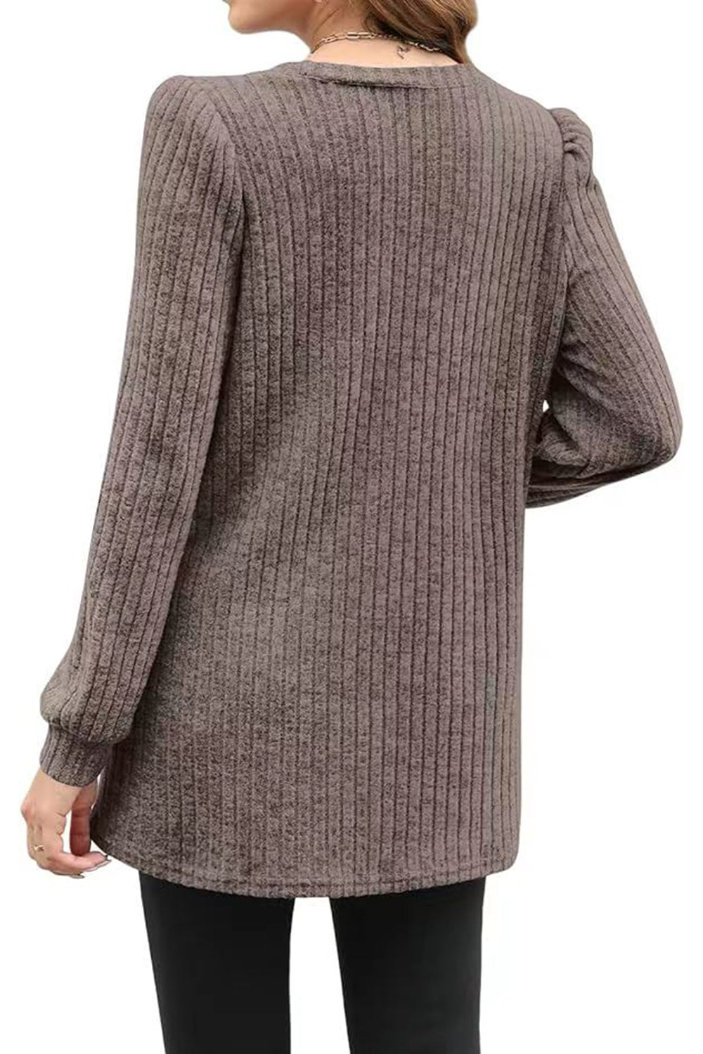 Ribbed Round Neck Long Sleeve T-Shirt