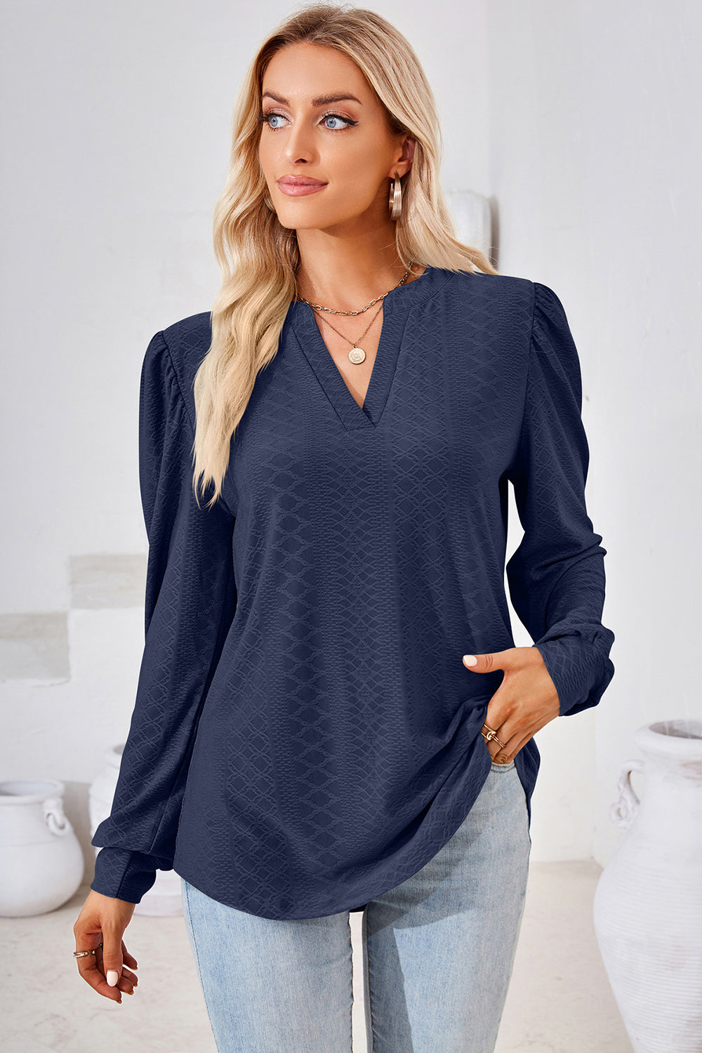 Notched Long Sleeve T-Shirt