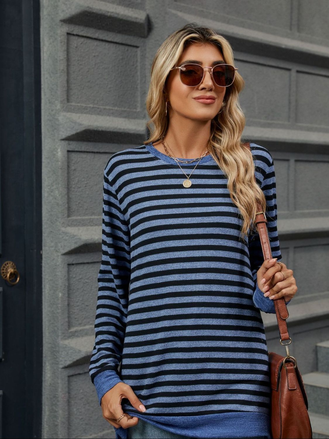 Striped Round Neck Long Sleeve T-Shirt