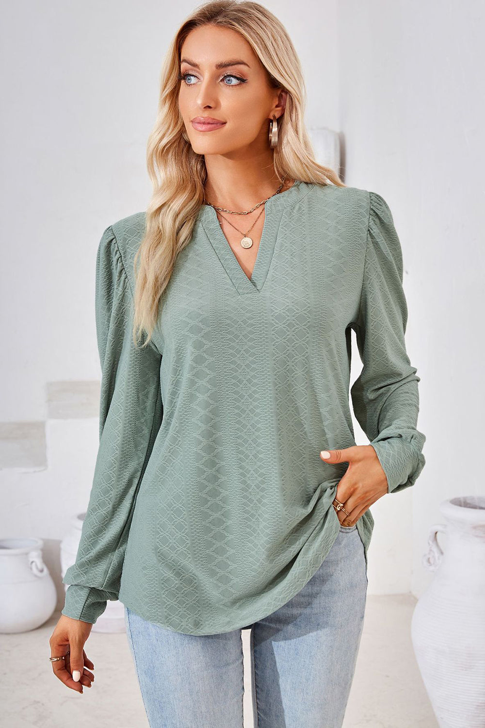 Notched Long Sleeve T-Shirt