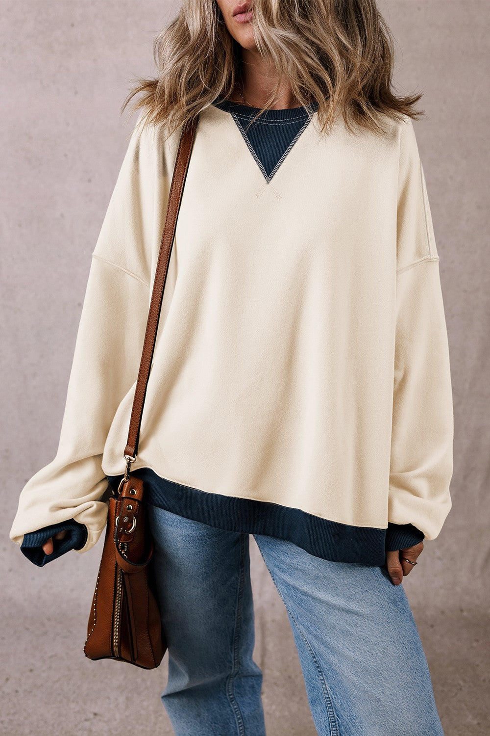 Contrast Round Neck Long Sleeve Sweatshirt